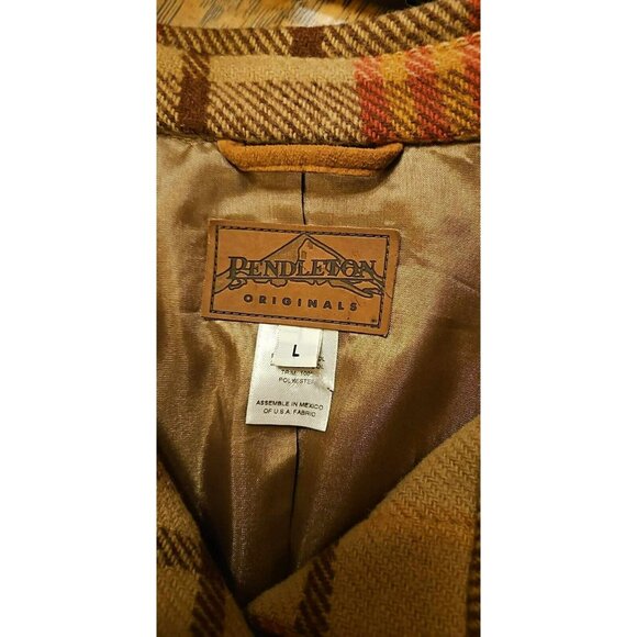 Pendleton Plaid Jacket FLAW Camel Brown Pink Wool & Lambswool  Lined Coat - Picture 11 of 15